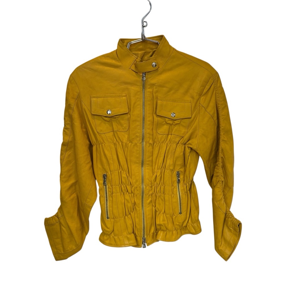 Isannino Italian yellow real leather scrunched jacket women’s small